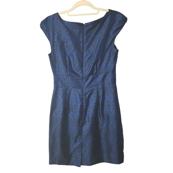 Banana Republic 100% Silk Mini Dress Blue & Black Chain Print Pockets Size 4 - Picture 2 of 13